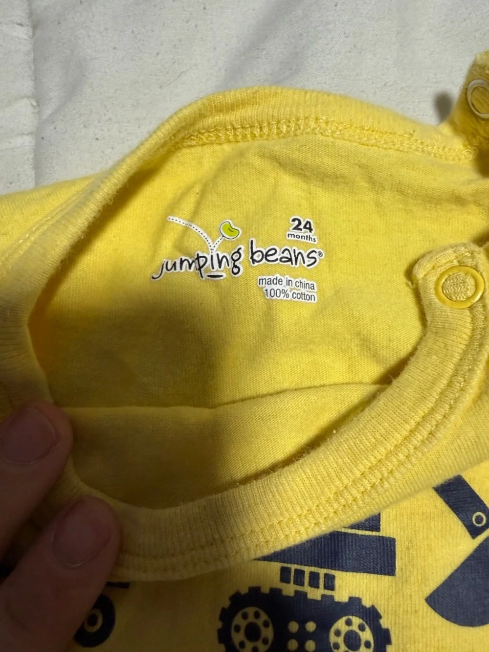 24M Yellow Construction Vehicle Themed Boys BodySuit Jumping Beans Brand